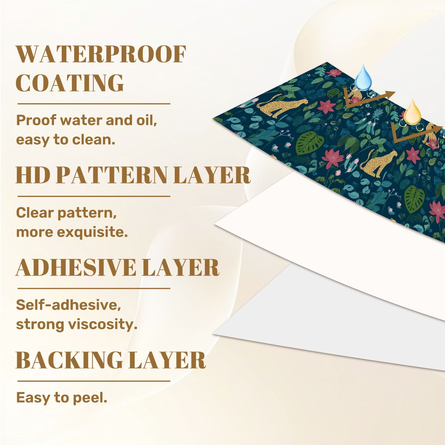 Cheetah Peel and Stick Wallpaper 17.7in x 9.8ft Leopard Tropical Flowers Greenery Dark Contact Paper Vinyl Waterproof Self Adhesive Wall Paper for Bedroom Shelf Cabinet Renter Friendly