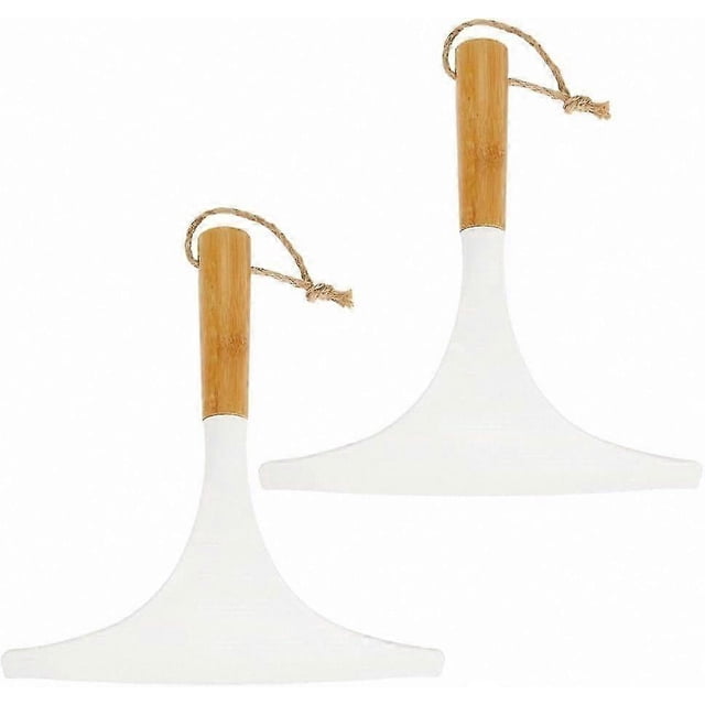 Bathroom and Window Squeegee Set with Hanging Loop, 2-Pack, White/Natural Tone, Efficient Cleaning Tool for Showers and Surfaces