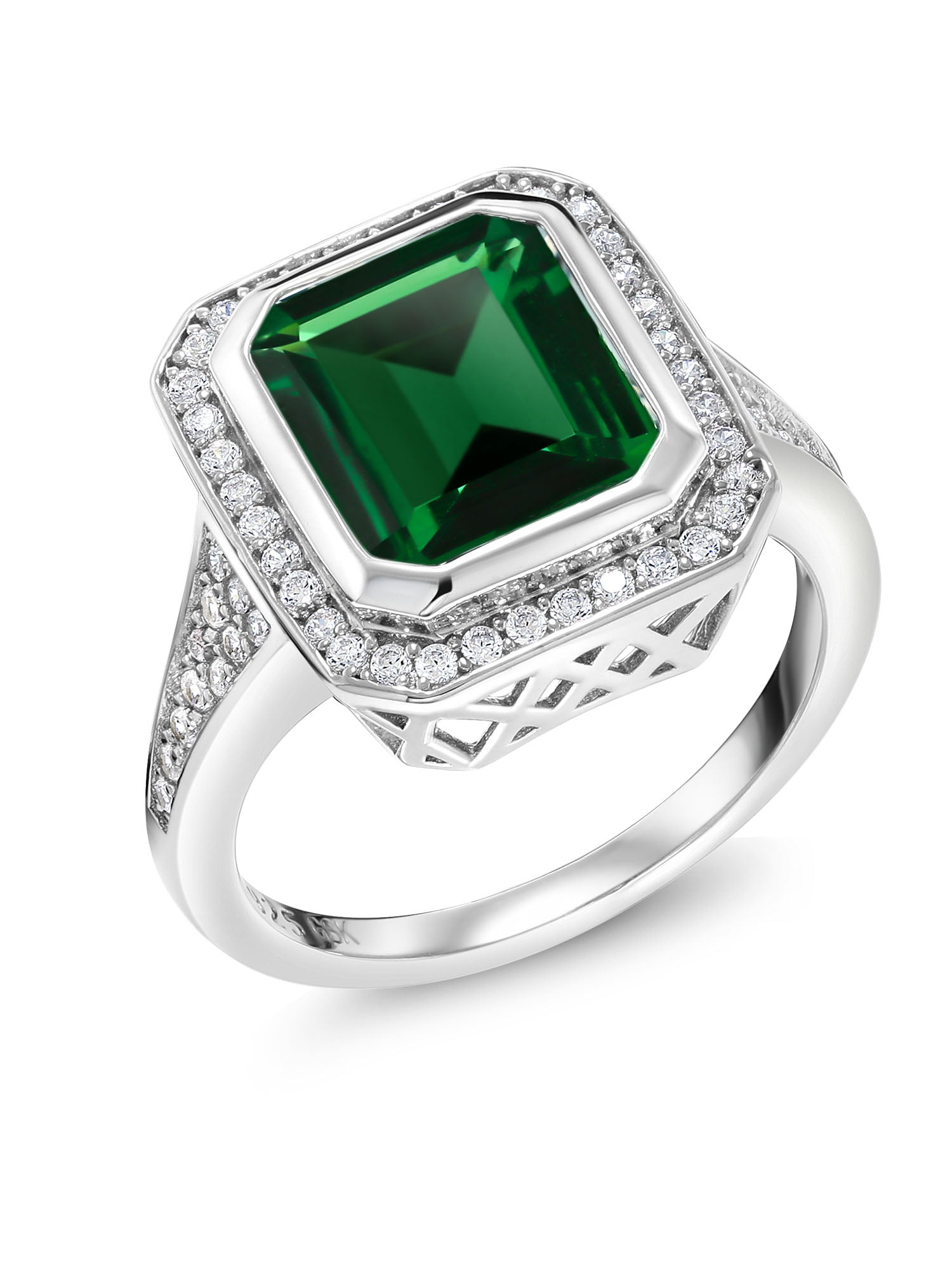 7.00 Carats Simulated Emerald Engagement Ring Sterling Silver Sizes 5 to 9 