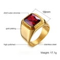 thumbnail image 2 of PAMTIER Men's Stainless Steel Simple Gold Plated Ring with Square Red Gem Stone Size 6, 2 of 6