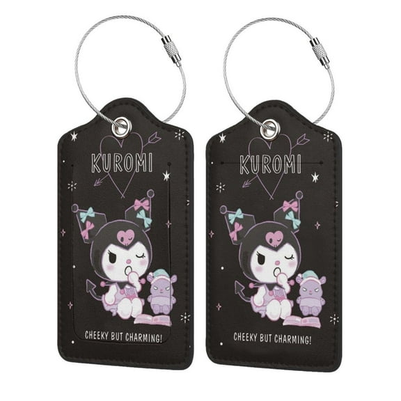 Luggage Tag Travel ID Label, Kuromi PU Leather for Baggage Suitcase Backpack Bag 2 Piece
