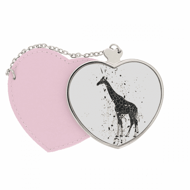 Giraffe Cartoon Animal Grey Mirror Travel Purse Makeup Heart Pink