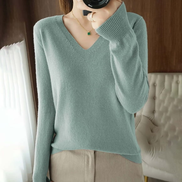 Womens V Neck Sweaters Sweaters for Women Pullover Sweater Merino Wool Seamless Sweater Loose Pullover Cashmere Sweaters Basic Sweater Tops Half Turtleneck Business Casual Outfits Green M