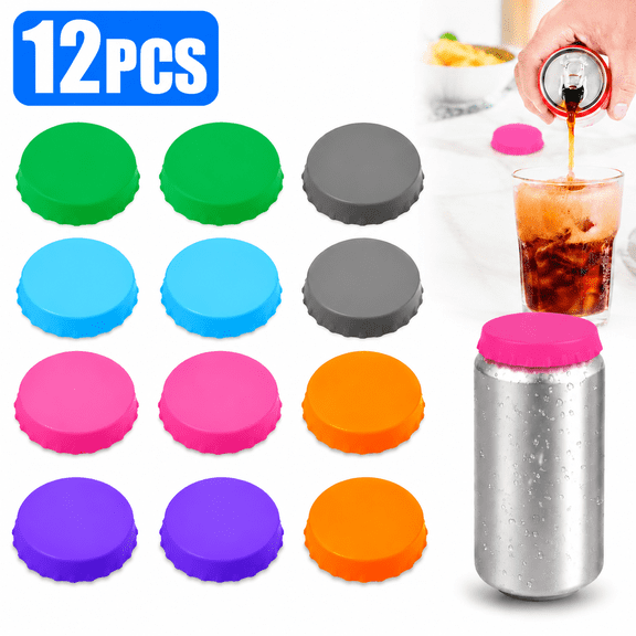 Genreen 12-Pack Silicone Soda Can Lids – Reusable Beer & Pop Can Covers – BPA-Free Beverage Protectors & Carbonation Savers – Fits Standard Cans (6 Colors)