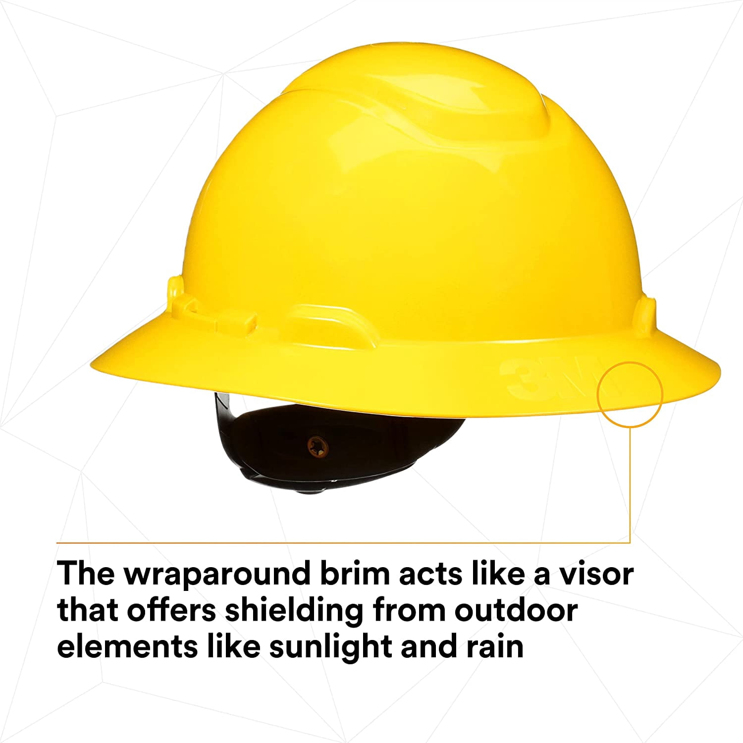 3M Full Brim Hard Hat H-802R, 4-Point Ratchet Suspension, Yellow