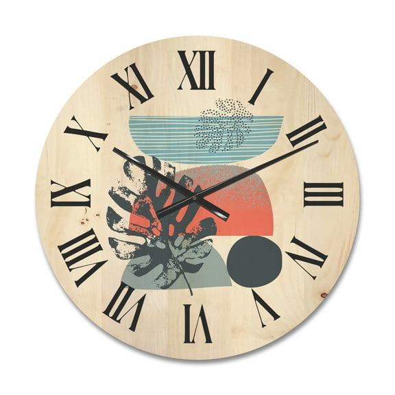 Designart 'Abstract Colorful Geometric Art Collage IV' Modern Wood Wall Clock