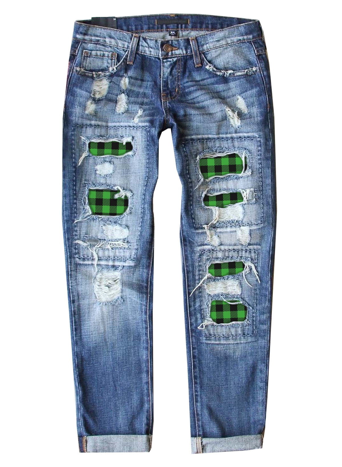 EVALESS Womens Fashion Ripped Sunflower Patchwork Boyfriend Jeans