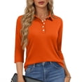 thumbnail image 3 of Nestiefly Women's Polo Shirt 3/4 Length Sleeve Tops Collared Button Down Golf Tee Casual Spring Summer Work T Shirts Saffron L, 3 of 5