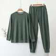 thumbnail image 2 of Stamzod Pajamas for Women Set Solid Color Round Neck Warm Tops and Pants Casual Nightwear Home Clothes Lounge Sets for Women Army Green-1 L, 2 of 5