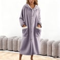 thumbnail image 2 of Robes for Women with Hooded Warm Cozy Long Plush Bathrobe Color: Light Purple Size: L, 2 of 4