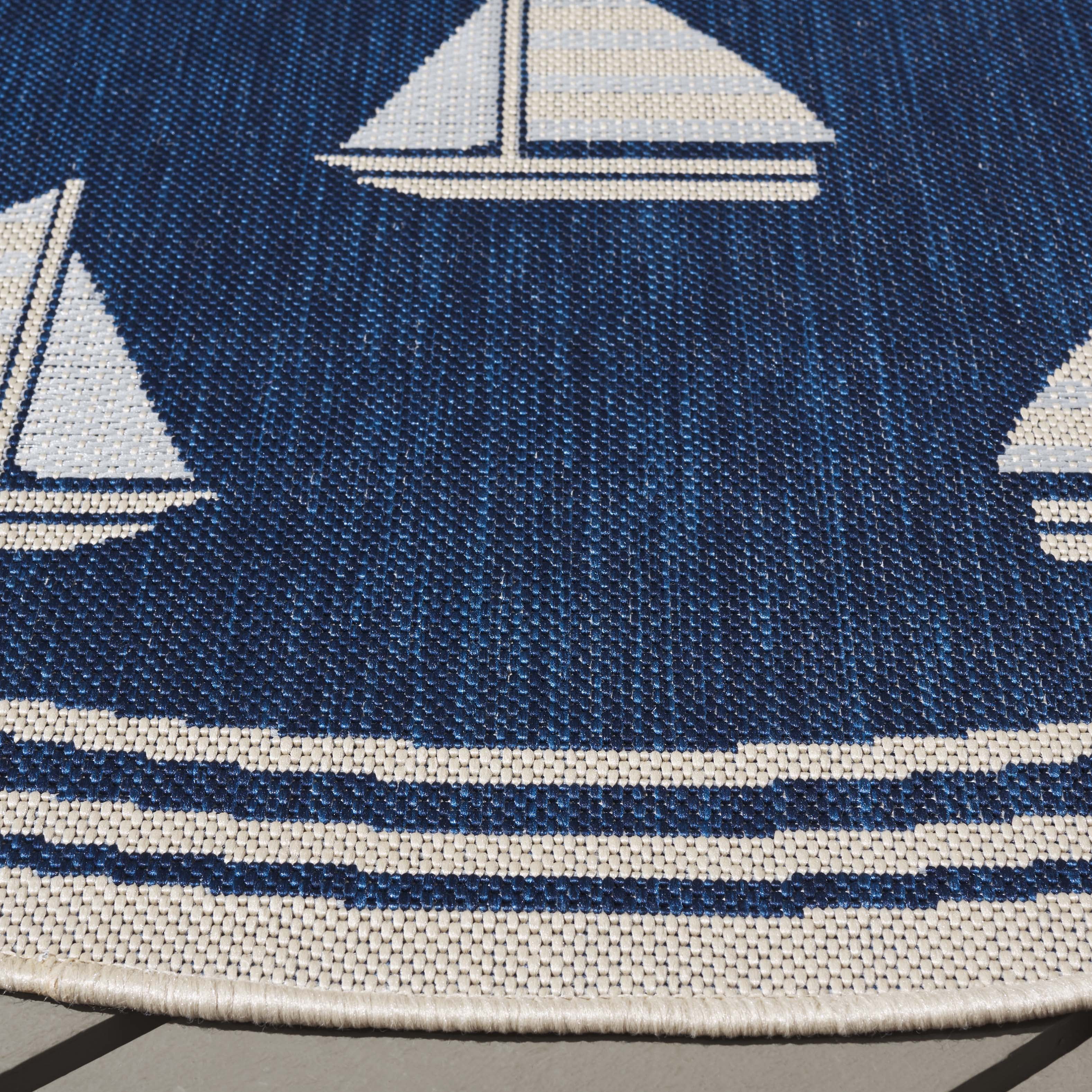 Safavieh Courtyard Ainsley Sailboat Indoor/Outdoor Area Rug, Navy/Beige, 6'7" x 6'7" Round