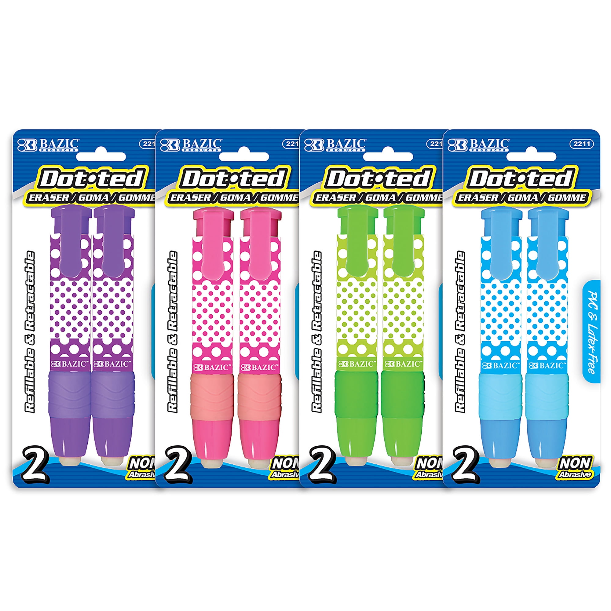 BAZIC Retractable Stick Erasers Dot.ted, Mechanical Pencil Eraser