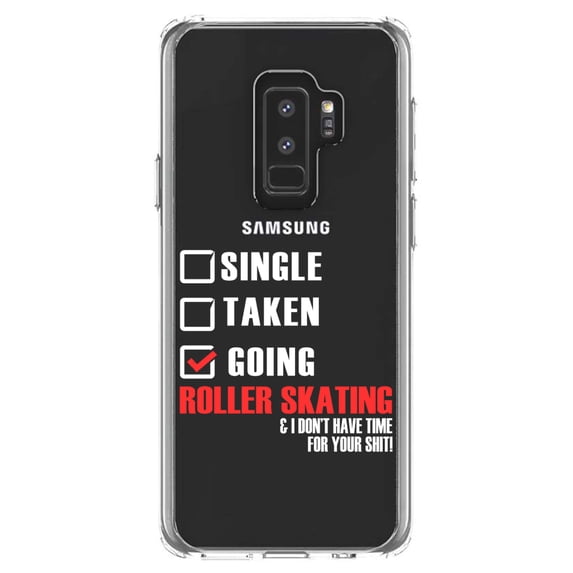 DistinctInk Clear Shockproof Hybrid Case for Samsung Galaxy S9+ PLUS (6.2" Screen) - TPU Bumper Acrylic Back Tempered Glass Screen Protector - Single Taken Going Roller Skating