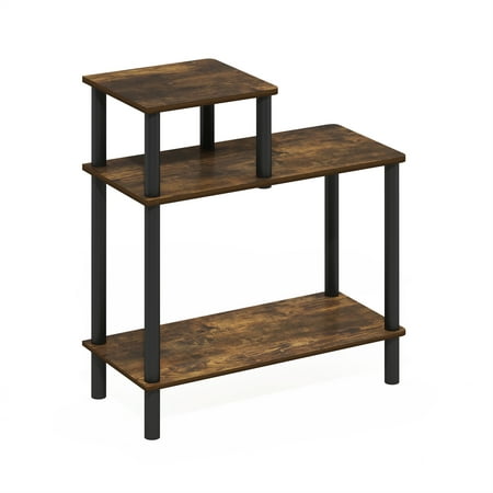 Furinno Turn-N-Tube 3-Tier Rectangular Sofa Side Table End Table with Open Shelves Amber Pine/Black