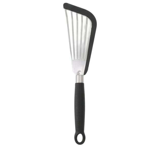 YUMILI Spatule à Poisson Fendue Spatule en Silicone Spatule à Fente en Acier Inoxydable pour Revêtement Antiadhésif Ustensiles De Cuisine Friture Oeuf De Boeuf(黑色)
