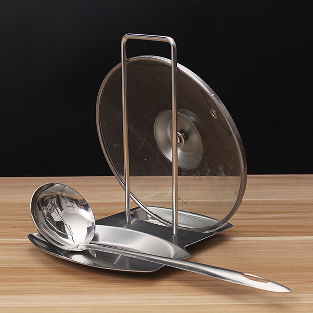 Stainless Steel Lid Spoon Rest Holder Pan Stand Pot Cover Rack Kitchen