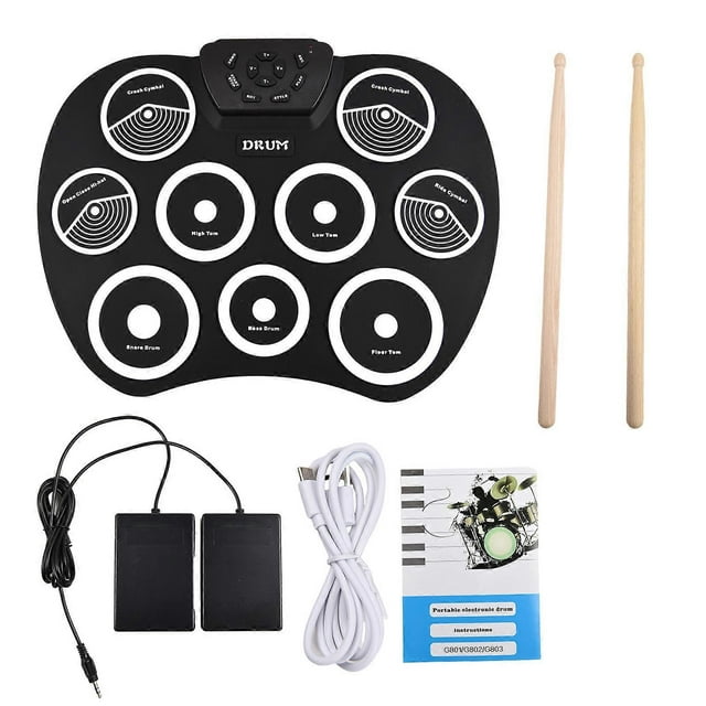 Electronic drum kit, 9 pads, MIDI interface, compatible with DTX games, without speaker, for parties and birthdays, with drumsticks and pedal