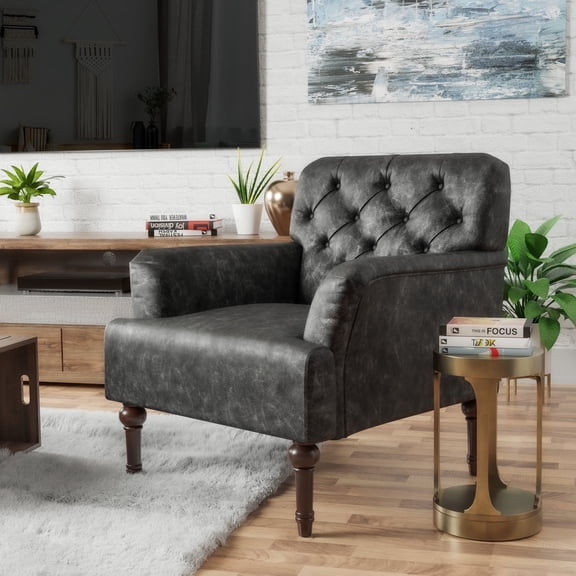 Purani Tufted Faux Leather Accent Chair, Gray
