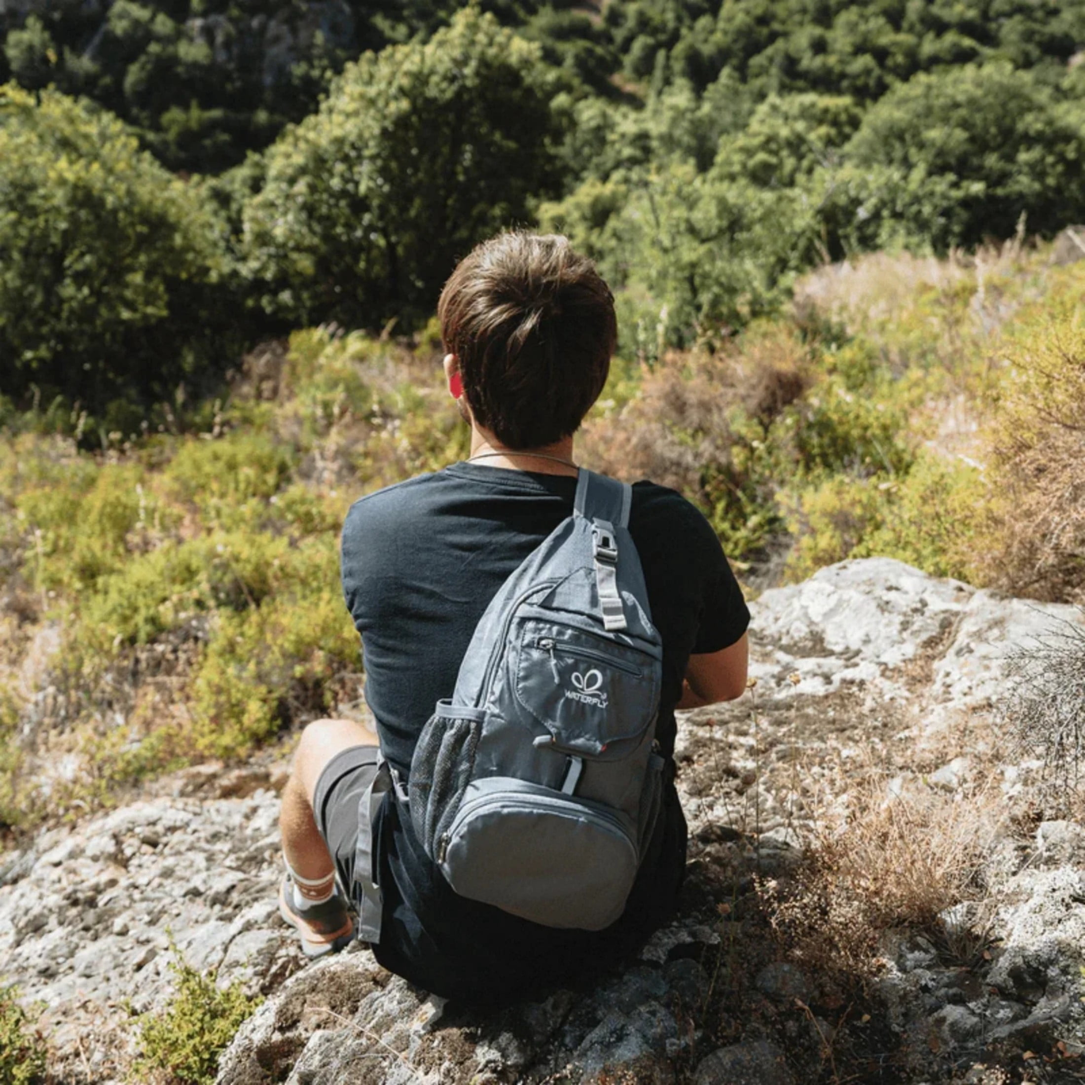 WATERFLY Unisex Small Packable Hiking Travel Sling Bag Cross-Body Shoulder Chest Bag,Gray