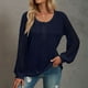 thumbnail image 3 of Camisas con costuras de encaje para mujer Camisas con cuello redondo y botones en la parte delantera Jersey cómodo de manga larga Azul marino S, 3 of 6