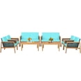 thumbnail image 1 of Patiojoy 8-Piece Patio Acacia Wood Furniture Set Outdoor PE Rattan Conversation Set with Removable Cushions Turquoise, 1 of 8