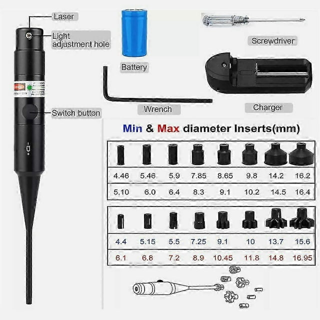 Laser Bore Sight Kit.177 .22 Caliber To 12GA Laser Pointer Collimator Universal Boresighter Battery Included