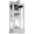 thumbnail image 3 of 6.25 inch 1 Light Brushed Nickel Outdoor Wall Lantern Pendant Lighting Fixture with Cylinder Clear Glass Shade backed with Solid Brass material for patio, front porch, entryway and more, 3 of 5
