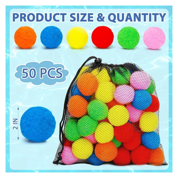 50 Pack Sponge Water Balls Reusable Water Balloons Soft Absorbent Splash Soaker Balls