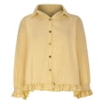 thumbnail image 5 of DDAPJ pyju Women Casual Shacket Long Sleeve Button Down Plaid Shirts Dressy Ruffled Blouse Tops Clearance Sale Yellow XL, 5 of 7