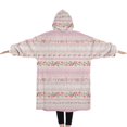 thumbnail image 2 of Oversized Wearable Blanket Hoodie,Pink Floral and Lace Pattern Sherpa Blanket Hoodie with Super Pockets,Super Warm Fuzzy Pullover for Women & Men, 2 of 6