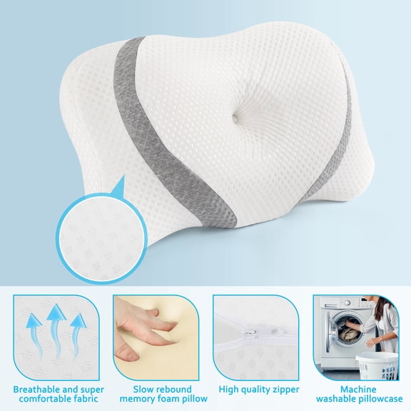 Contour Memory Foam Pillow, Ergonomic Cervical Pillow for Neck Pain Relief, Side Sleeper Pillow with Breathable Washable Cover