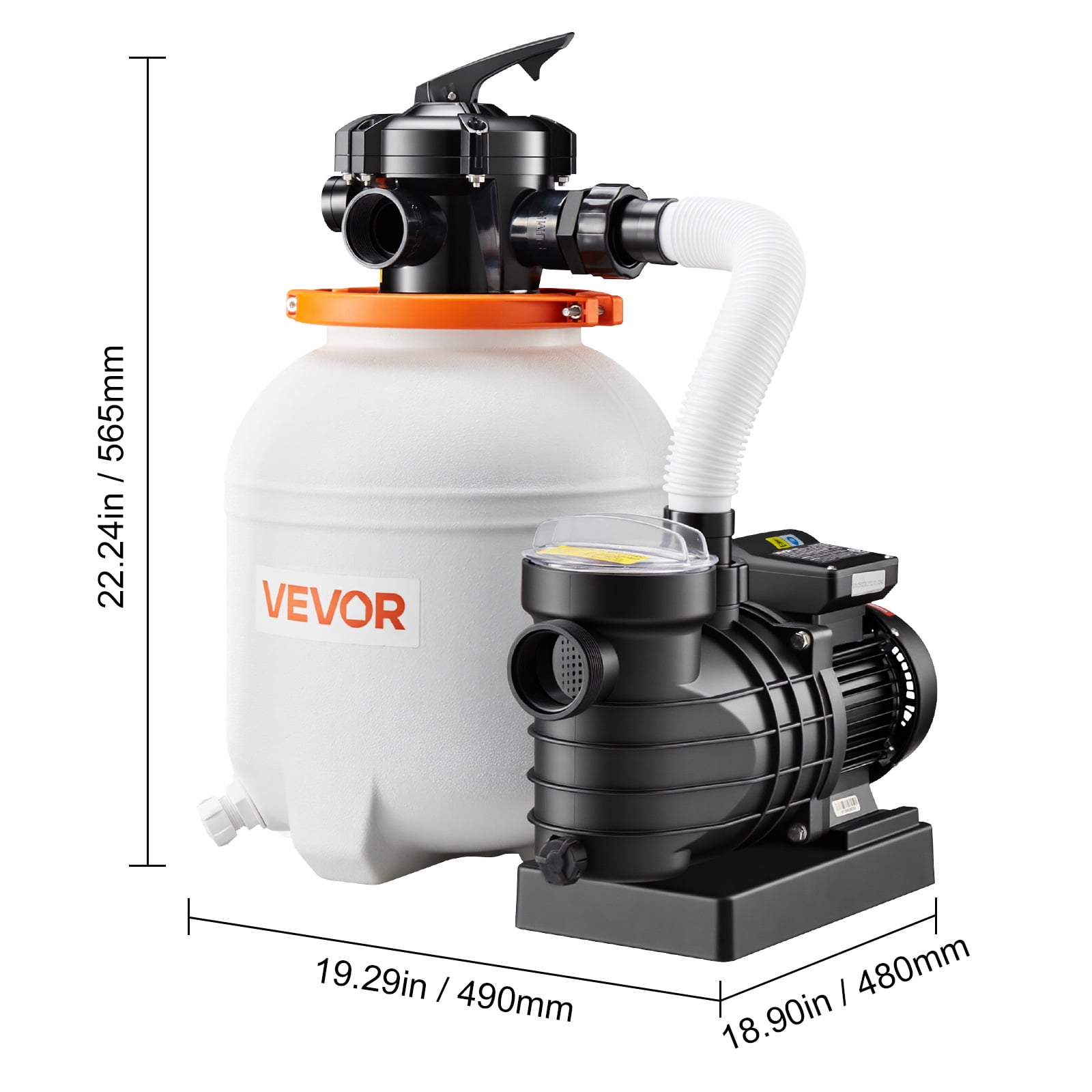 VEVOR 13" Sand Filter Pump for Above Ground Pool, 0.75 HP 3500 GPH Pool Pump with 6-Way Valve, Pre-Assembled Core & Leak-Resistant Connections, High-Efficiency Filtration System