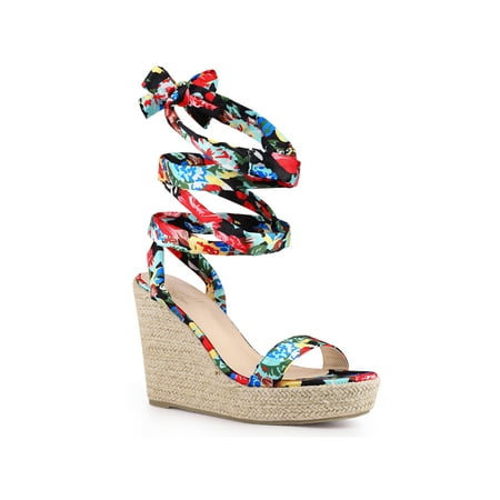 

Perphy Platform Floral Printed Espadrille Wedge Sandals for Women