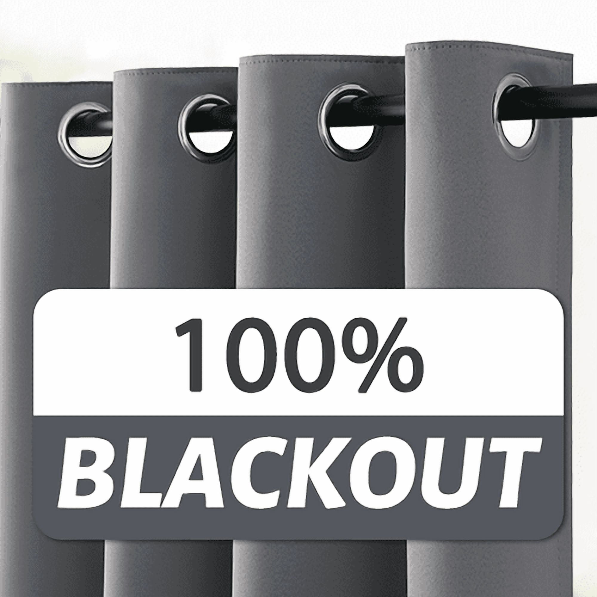 Yakamok 100% Blackout Curtain Panels 84 inches Cold and Light Blocking Drapes for Nursery, 2 Thick Layers Thermal Insulated Draperies (2 Pieces, 52 Wide Each Panel, Grey Front with White Backing)