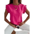 thumbnail image 2 of Women'S Casual T Shirts Summer Ruffle Plain Round Neck Loose Fit Tee Blouse Tops Rose Red L, 2 of 7