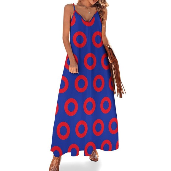 Red Circles On Blue Sleeveless Dress Loose Women's Dress Dresses Luxury Evening Dresses