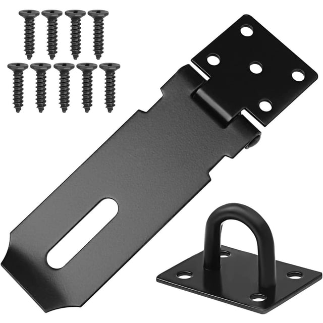 Pestillo de puerta de 4 pulgadas, cierre de candado de acero inoxidable, cerrojo negro con tornillo de fijación para puertas externas y ventanas