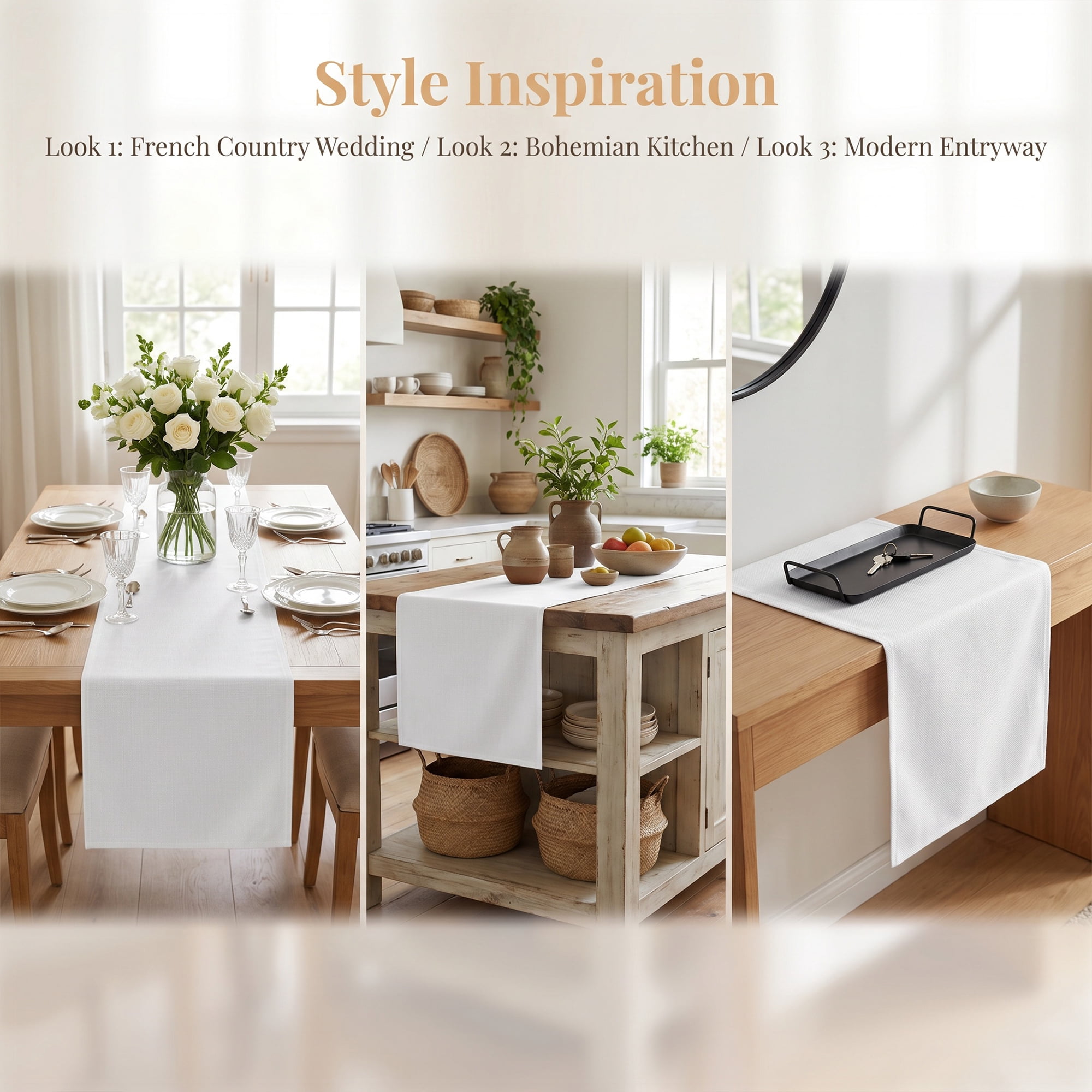 Unique Bargains Dining Table Decoration Washable Polyester Kitchen Runner White 13x60.2in