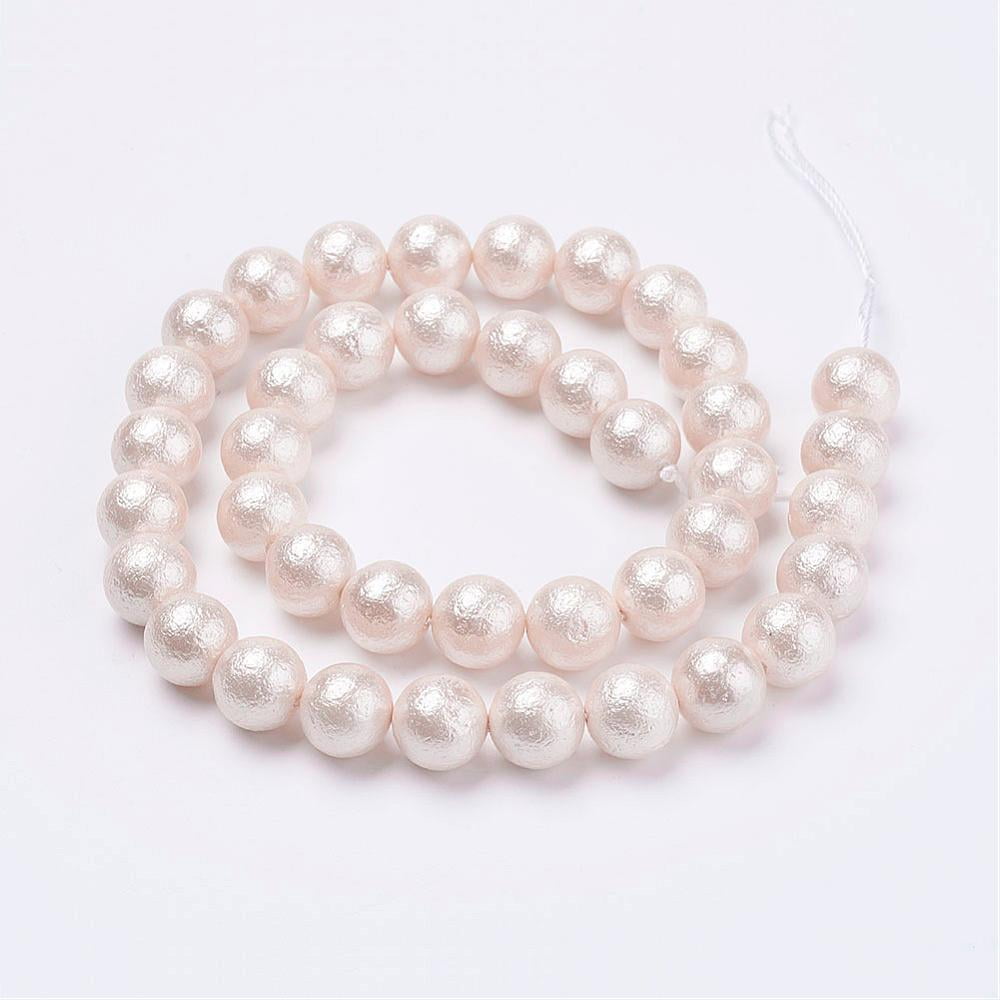 Wrinkle Textured Shell Pearl Beads Strands Round White 14mm Hole: 1mm 28pcs/strand 15.6 inch(39.5cm) diy