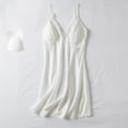 thumbnail image 2 of Tnhcen Women's Built-in Bra Sleepwear Solid Color Loose Pajama Dress 100% Polyester Ice Silk Loungewear M-XL Comfortable Nightgown Robe White, 2 of 3
