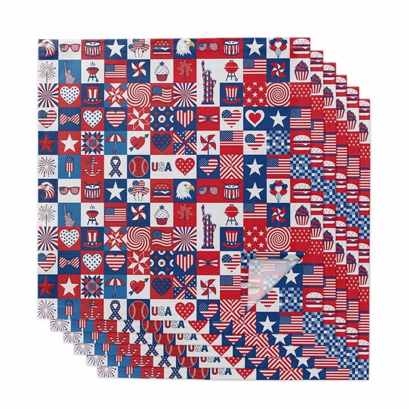 4th of July Cloth Napkins, Red White and Blue Plaid Patriotic Memorial Day Washable and Reusable Dinner Napkins Set of 6, Table Napkin for Kitchen Party Birthday Wedding Hotel Housewarming 20"x20"