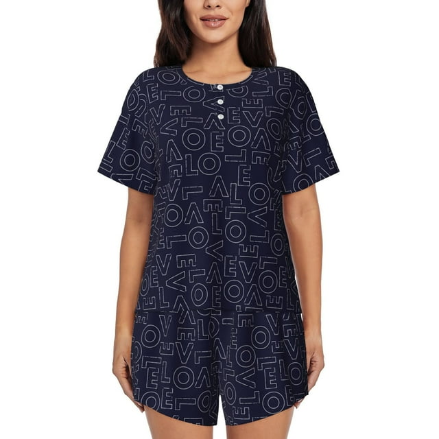 Fotbe LOVE Conjunto de Pijama Estampado para Mujer, 2 Piezas, Ropa de Dormir con Camiseta de Manga Corta y Shorts Suaves-Medium