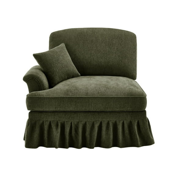 Convertible Chenille Sofa with Removable Ruffles and Ottoman, Multiple Configurations for Living Room, Apartment Friendly Comfortable Sectional Couch in Green