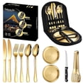 thumbnail image 1 of Juego de cubiertos de viaje con bolsa de picnic doble para exteriores, juego de cubiertos portátil de acero inoxidable, 1 of 5