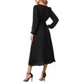 thumbnail image 2 of HLSOHJP Women's Pleated Midi Dress Long Sleeve V-Neck Belted Tie Waist Lace Up A-Line Chiffon Wrap Dress, 2 of 6