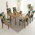 thumbnail image 4 of Blue Green Orange Floral Stretch Chair Covers Slipcovers Set of 6 Printed Stretchable Dining Chair Slipcover Washable Removable for Kitchen,Hotel,Restaurant Abstract Dining Chair Covers, 4 of 5