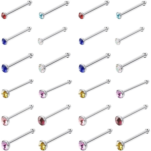 60pcs Nose Studs Straight Nose Rings, Surgical Stainless Steel Rhinestone Nose Piercing Jewelry Hypoallergenic 1.8mm Nose Stud Jewelry for Women and Men