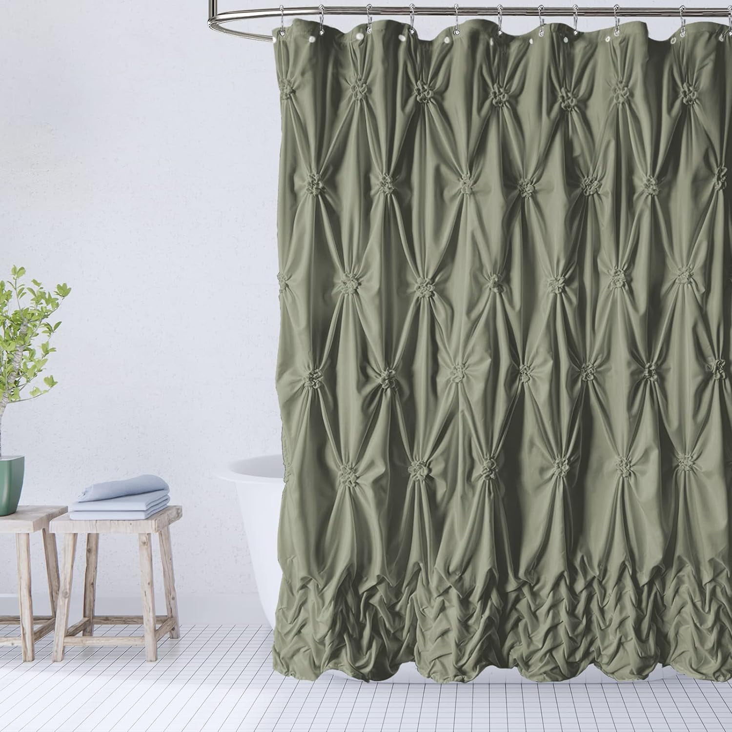 NixiYa Farmhouse Shower Curtain Green Fabric Shower Curtain for Bathroom Decor Chic Style 72" x 72"