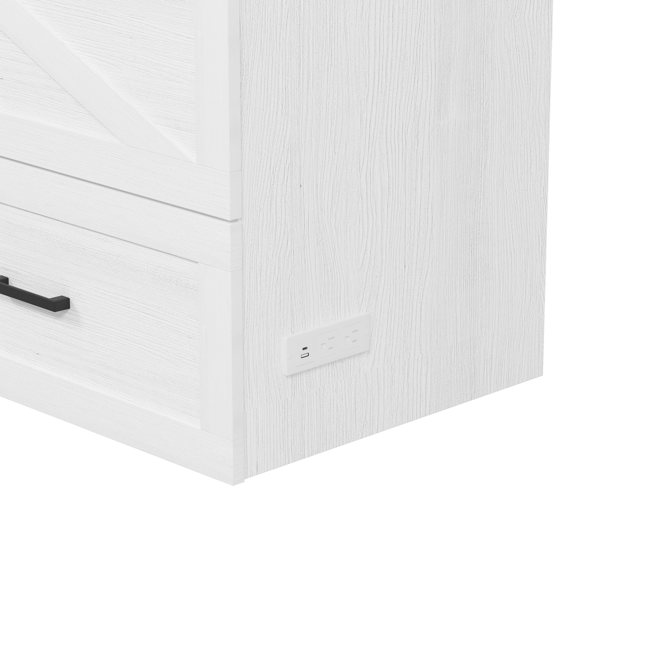Noble House Queen Size Farmhouse Murphy Cabinet Bed with Charging Station and Storage Drawer, Foldable Platform Bed,White
