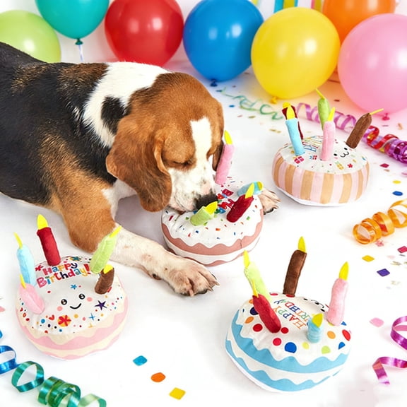 Dog Squeaky Plush Birthday Cake Toy, Soft Durable Chew Toy for Puppies and Small to Large Dogs, Interactive Fetch and Tug Play Gift